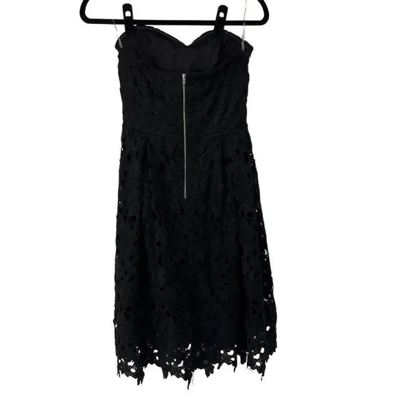 Alya Black Floral Crochet Sweetheart Neckline Sleeveless Dress